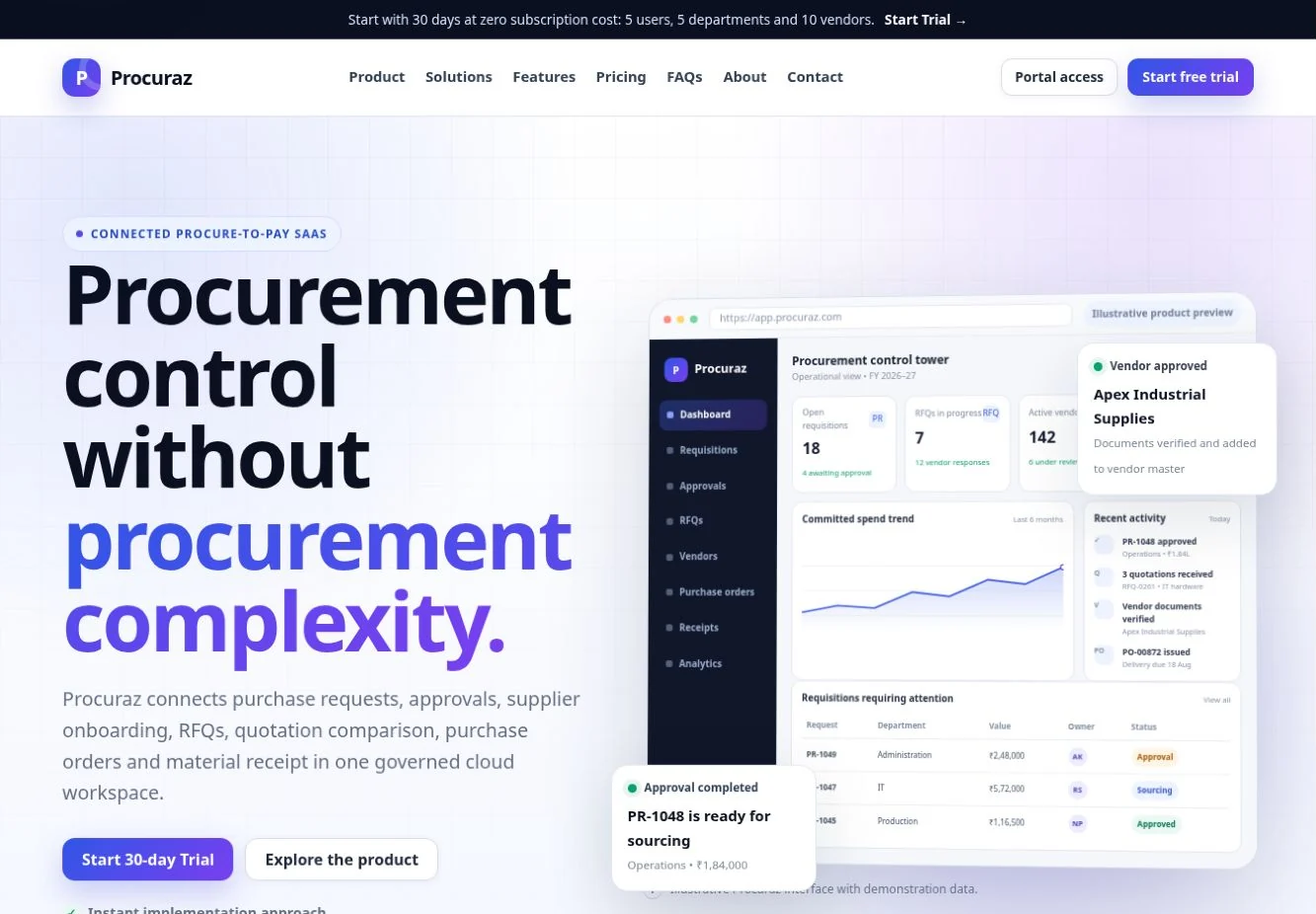 Procuraz public website homepage